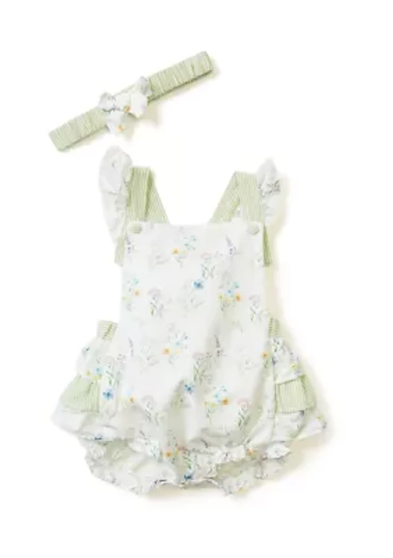 Baby Girls Floral Printed Bodysuit Set with Headband