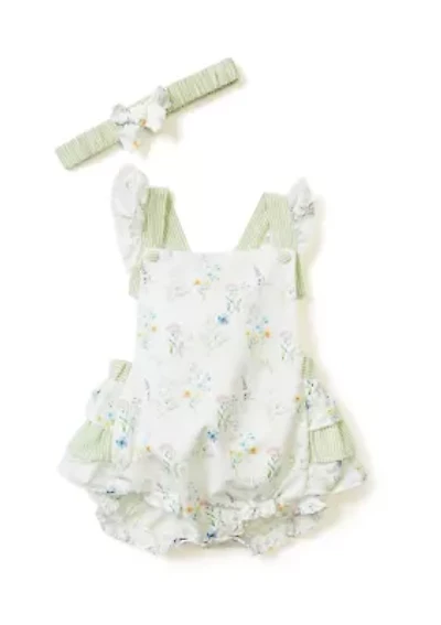Baby Girls Floral Printed Bodysuit Set with Headband