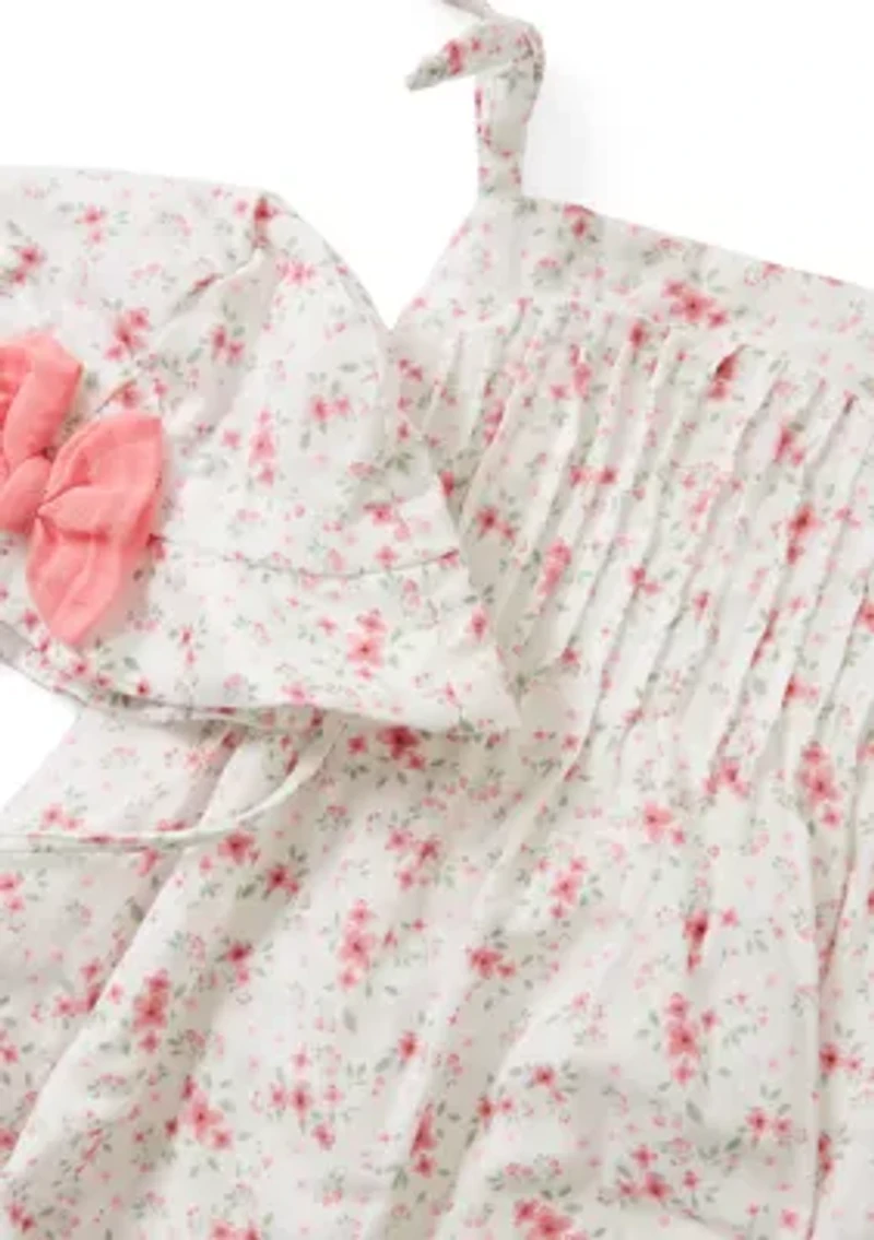 Baby Girls Pintuck Bubble Dress with Hat