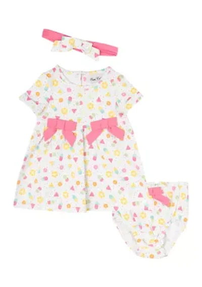 Baby Girls Printed Knit Dress with Bloomer and Headband