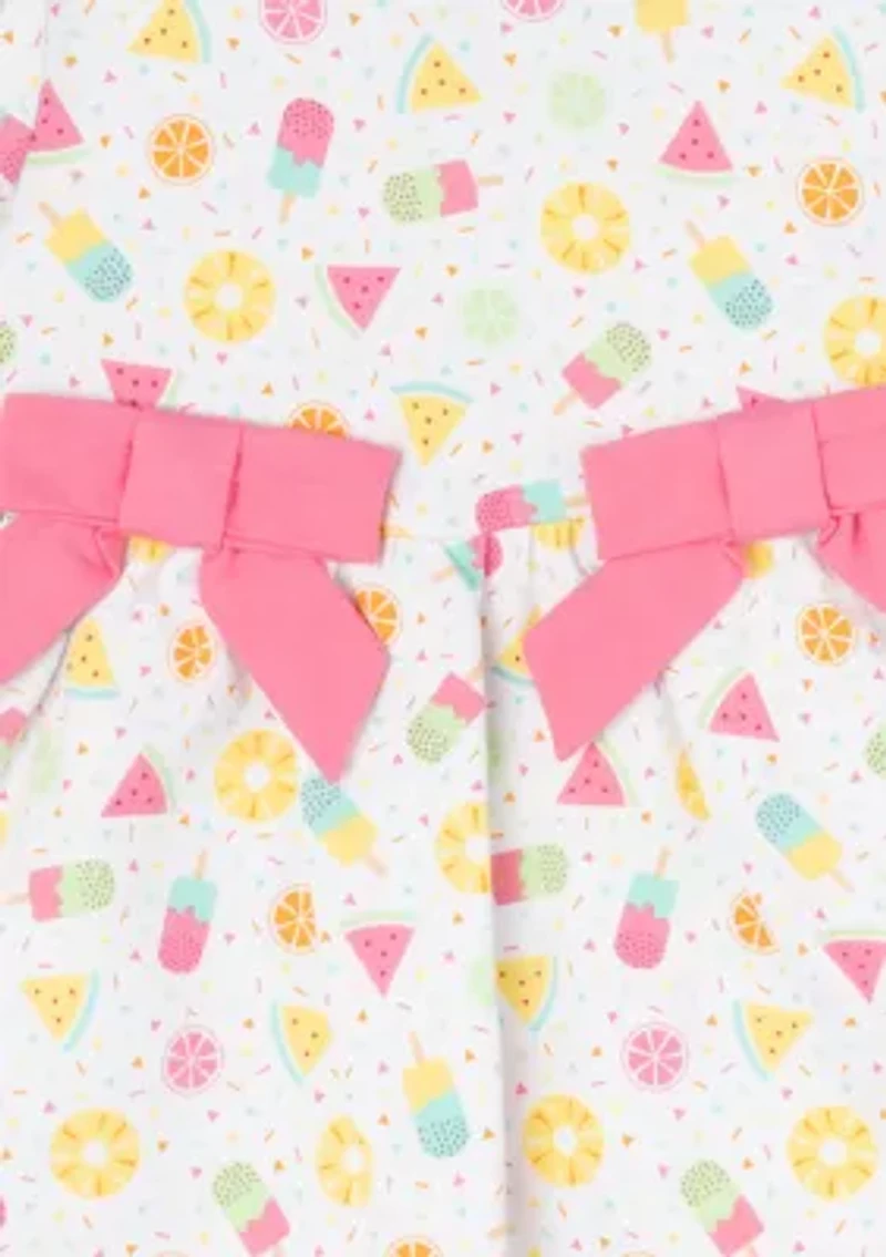 Baby Girls Printed Knit Dress with Bloomer and Headband