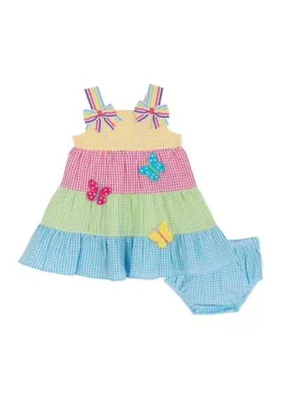 Baby Girls Butterfly Tiered Seersucker Dress