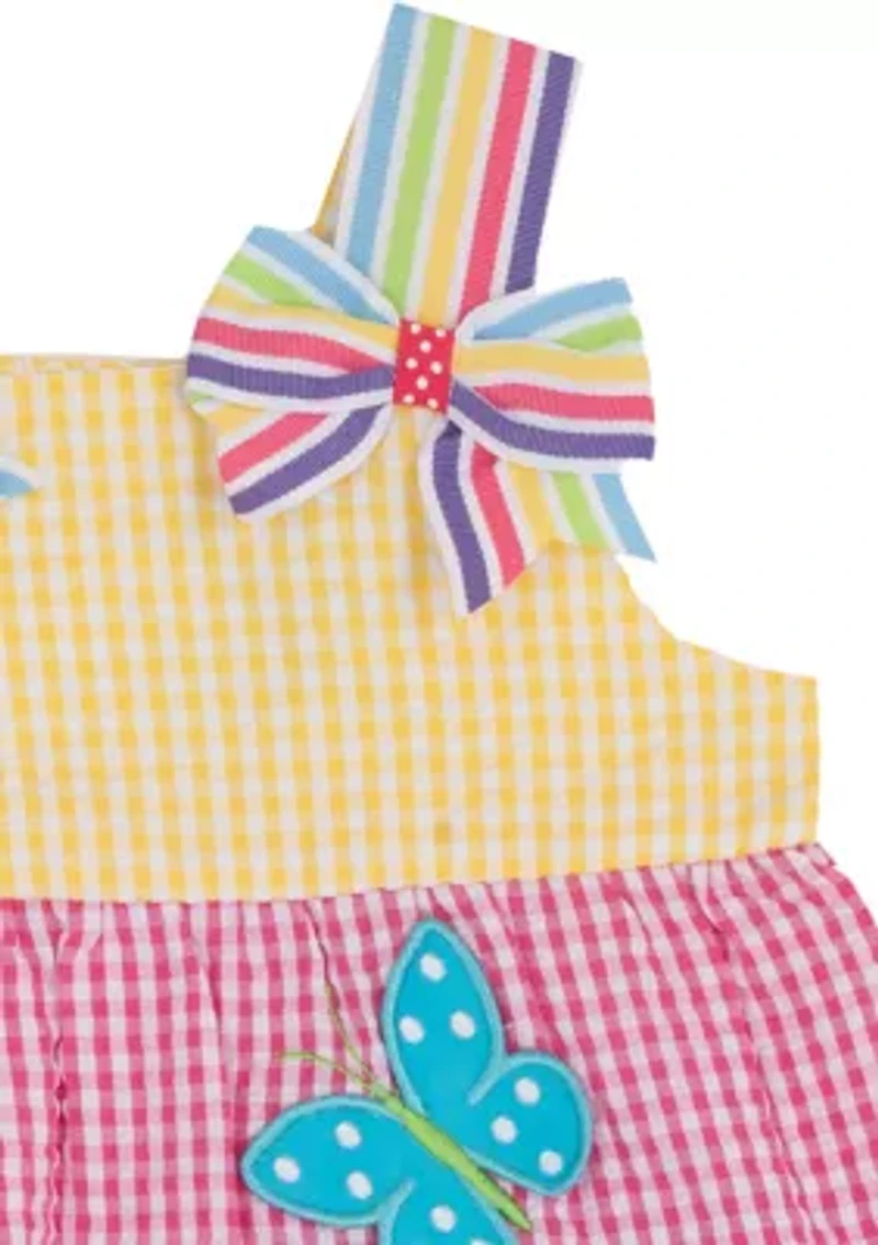 Baby Girls Butterfly Tiered Seersucker Dress
