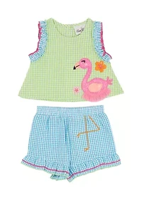 Baby Girls Flamingo Seer Shorts Set