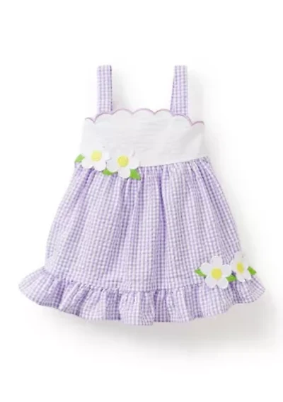 Baby Girls Sleeveless Scalloped Seersucker Dress