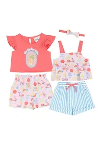Baby Girls Summer Print Tops and Shorts Set