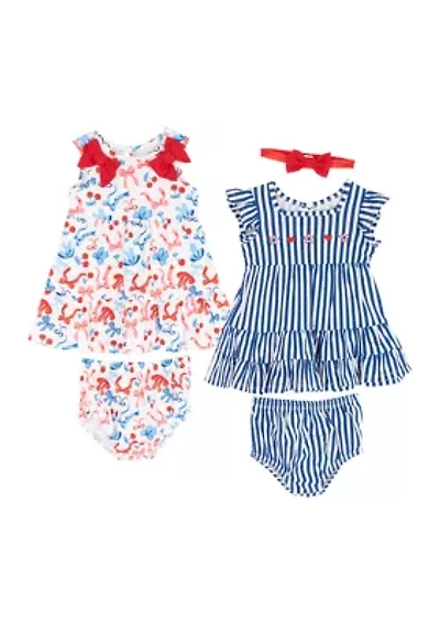Baby Girls Striped and Bow Print Dress Set