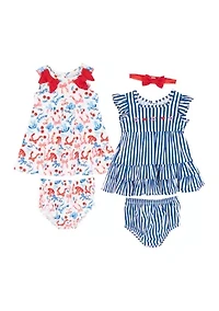 Baby Girls Striped and Bow Print Dress Set