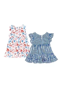 Baby Girls Striped and Bow Print Dress Set