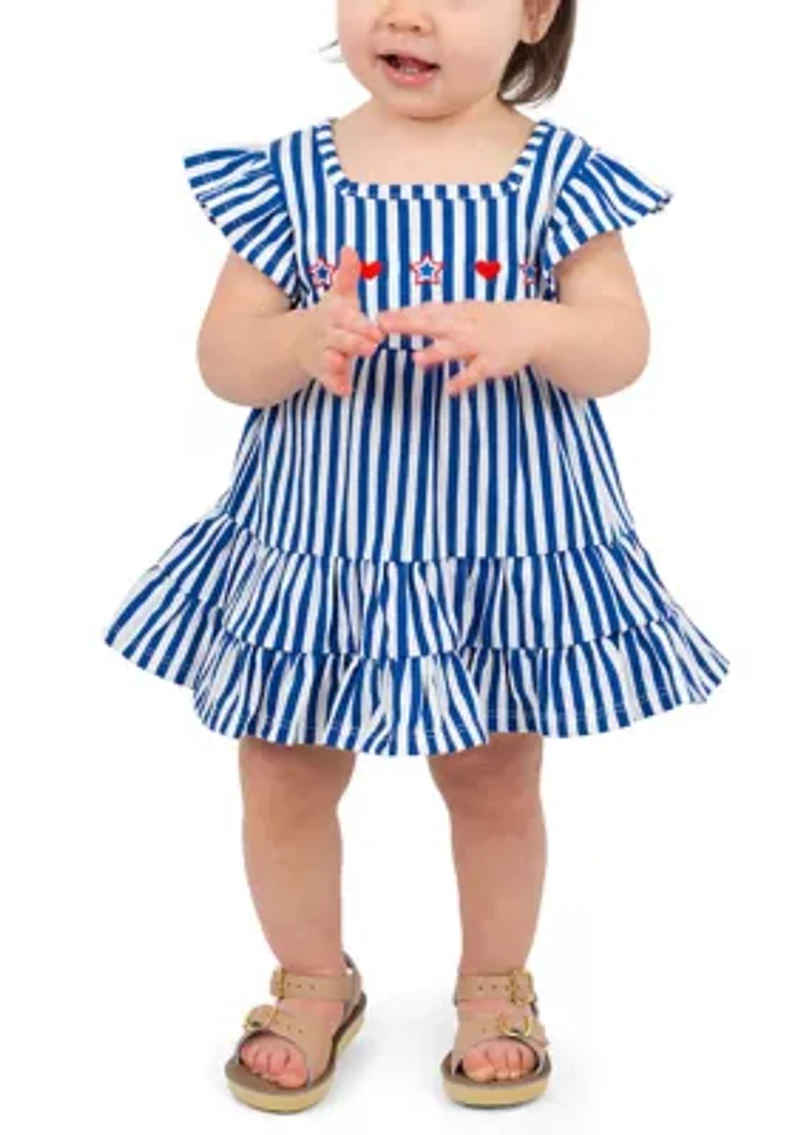 Baby Girls Striped and Bow Print Dress Set