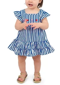 Baby Girls Striped and Bow Print Dress Set