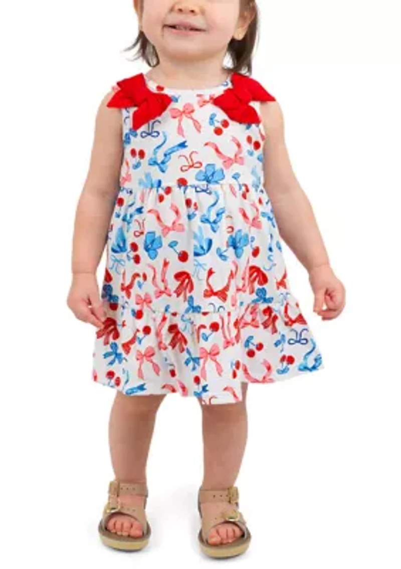 Baby Girls Striped and Bow Print Dress Set