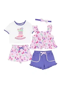Baby Girls Cowboy Print Shirts and Shorts Set with Headband