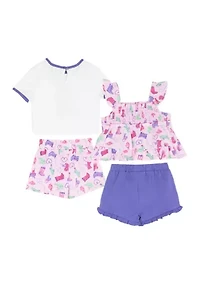 Baby Girls Cowboy Print Shirts and Shorts Set with Headband