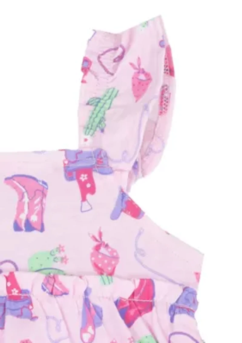 Baby Girls Cowboy Print Shirts and Shorts Set with Headband