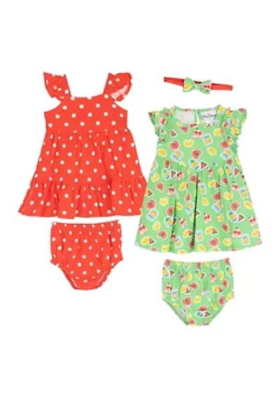 Baby Girls Dot and Stamp Print Dress Set