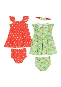 Baby Girls Dot and Stamp Print Dress Set