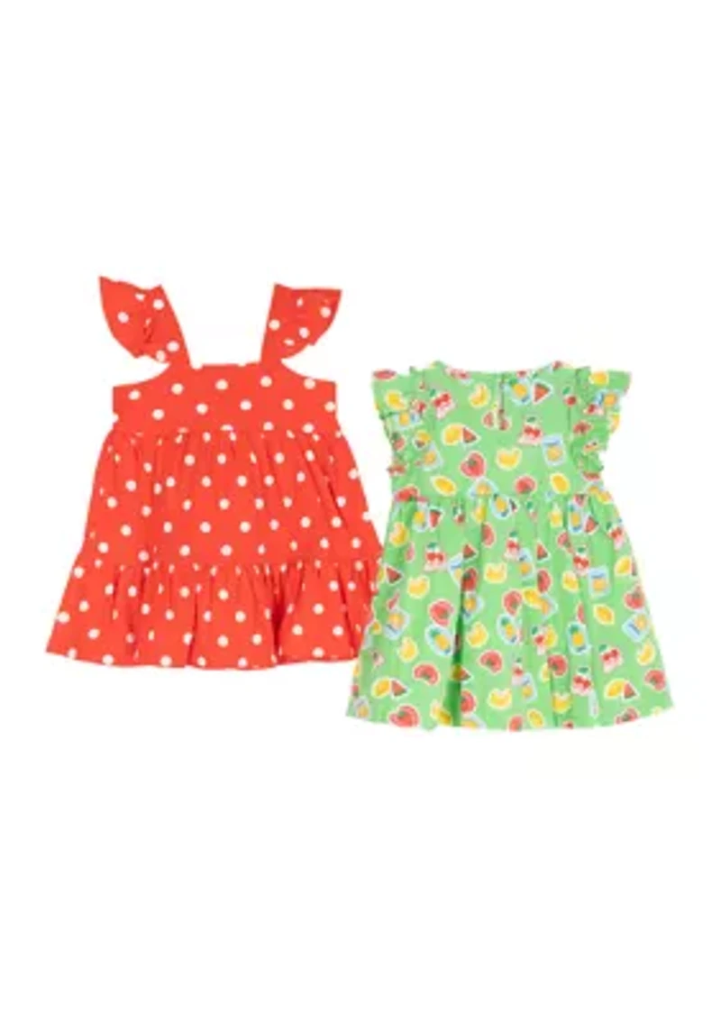 Baby Girls Dot and Stamp Print Dress Set