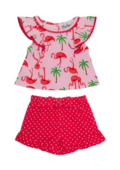 Baby Girls Flamingo Top with Shorts Set