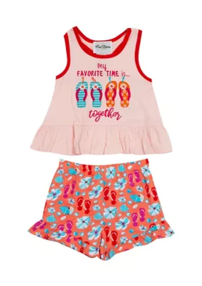 Baby Girls Flip Flop Ruffled Top and Shorts Set