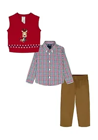 Baby Boys Holiday Reindeer with Twill Sweater Vest Set