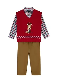 Toddler Boys Holiday Reindeer with Twill Sweater Vest Set