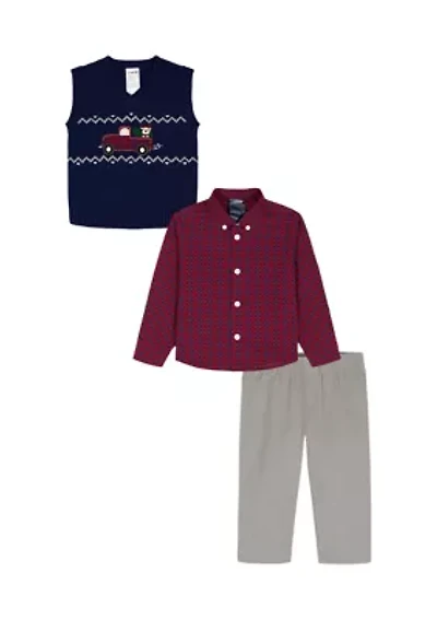 Baby Boys Fairisle Truck with Twill Sweater Vest Set