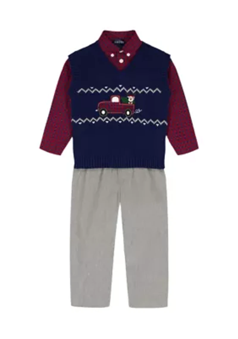 Baby Boys Fairisle Truck with Twill Sweater Vest Set