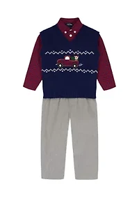 Baby Boys Fairisle Truck with Twill Sweater Vest Set