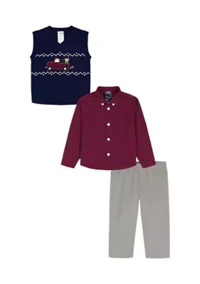 Toddler Boys Fairisle Truck with Twill Sweater Vest Set