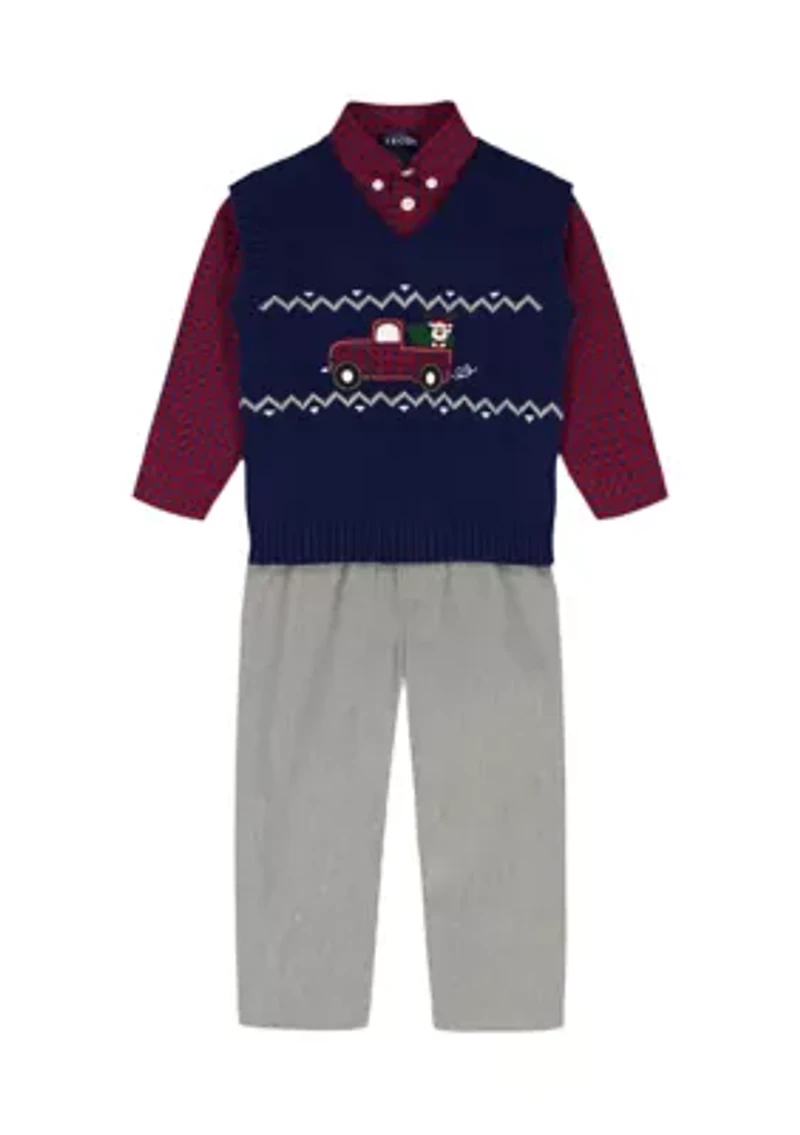 Toddler Boys Fairisle Truck with Twill Sweater Vest Set