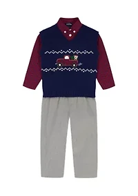 Toddler Boys Fairisle Truck with Twill Sweater Vest Set