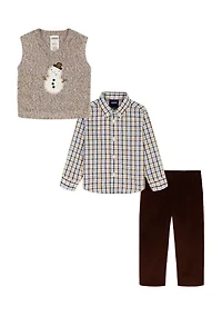 Toddler Boys Snowman with Cord Sweater Vest Set