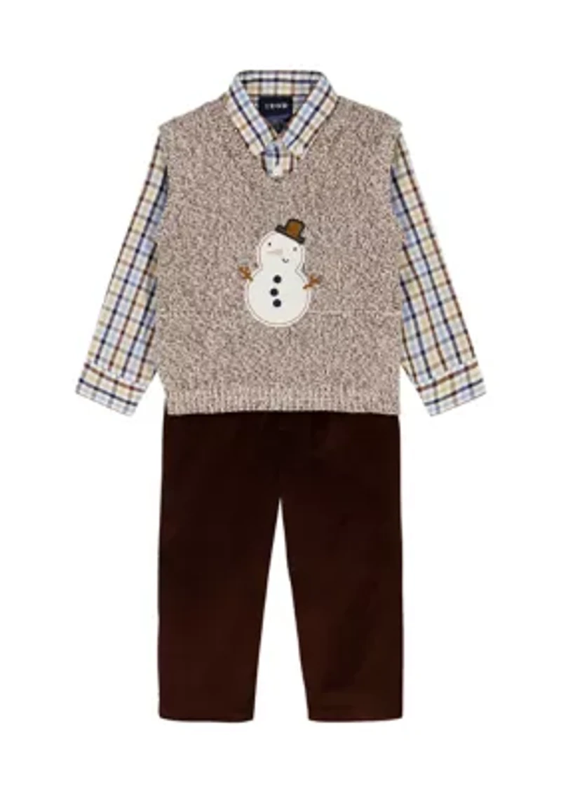 Toddler Boys Snowman with Cord Sweater Vest Set