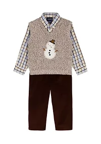 Toddler Boys Snowman with Cord Sweater Vest Set