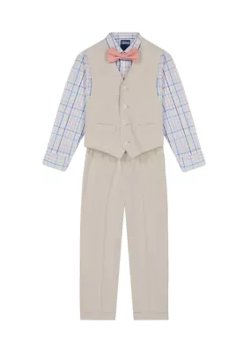 Toddler Boys Linen Look Vest Set with Bowtie
