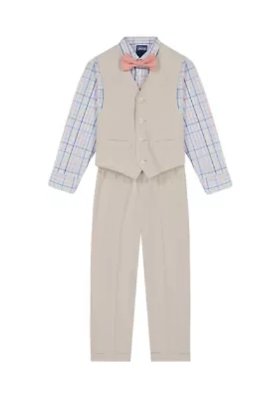 Toddler Boys Linen Look Vest Set with Bowtie