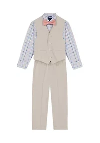 Toddler Boys Linen Look Vest Set with Bowtie