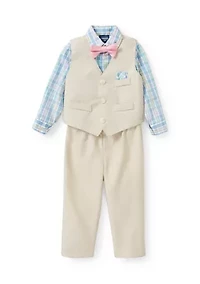 Baby Boys Heather Poplin Vest Set with Bow Tie