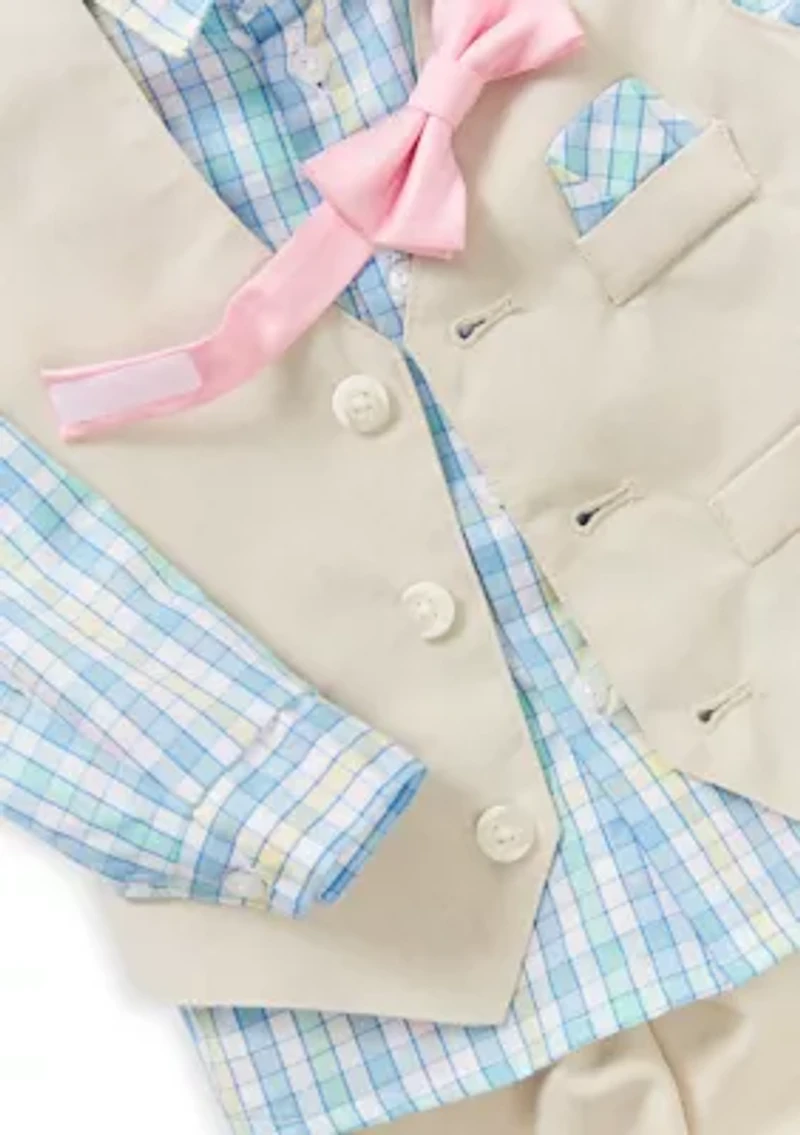 Baby Boys Heather Poplin Vest Set with Bow Tie