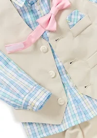 Baby Boys Heather Poplin Vest Set with Bow Tie