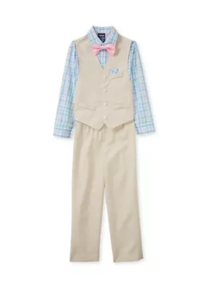 Toddler Boys Heather Poplin Vest Set with Bow Tie