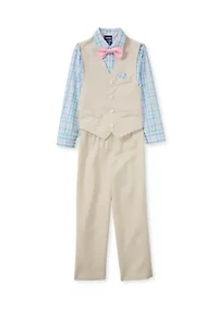 Toddler Boys Heather Poplin Vest Set with Bow Tie