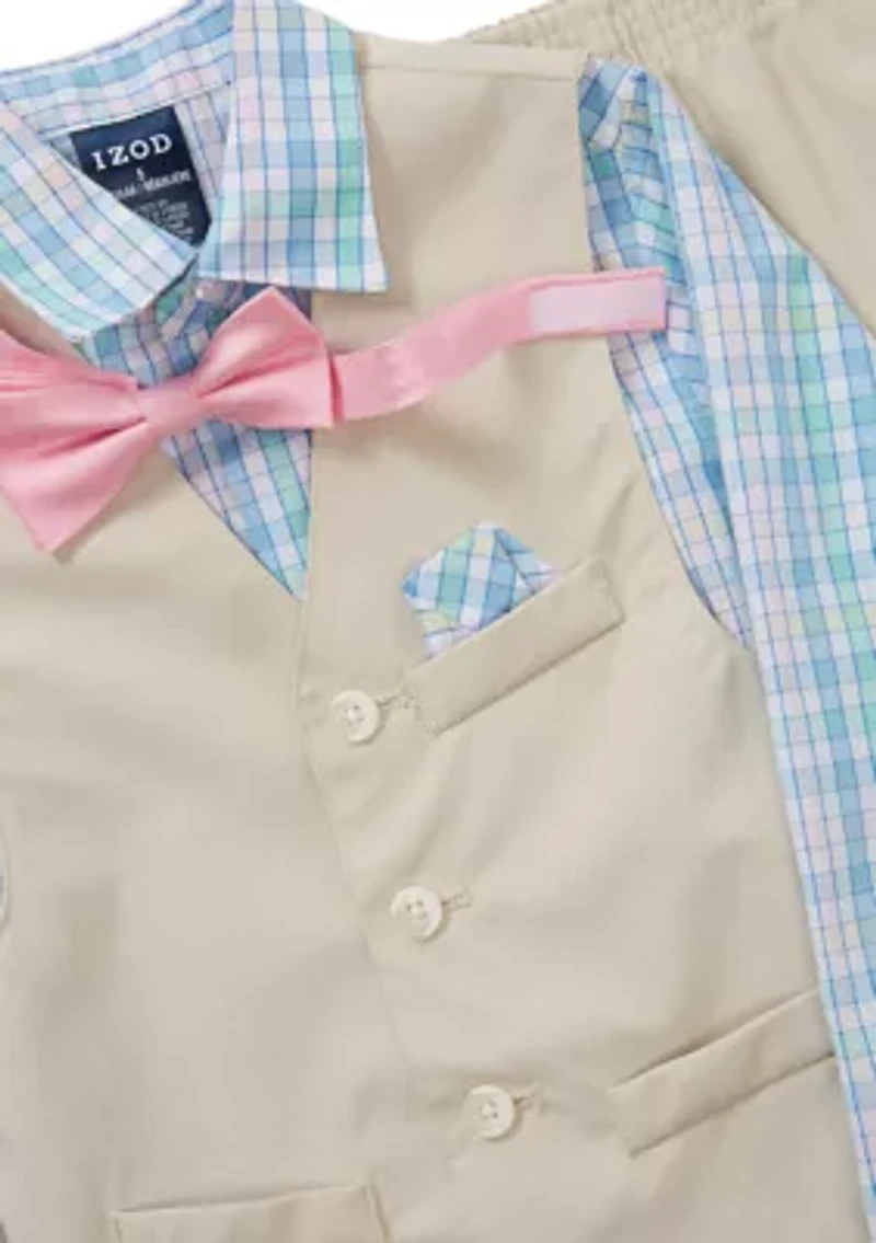 Toddler Boys Heather Poplin Vest Set with Bow Tie