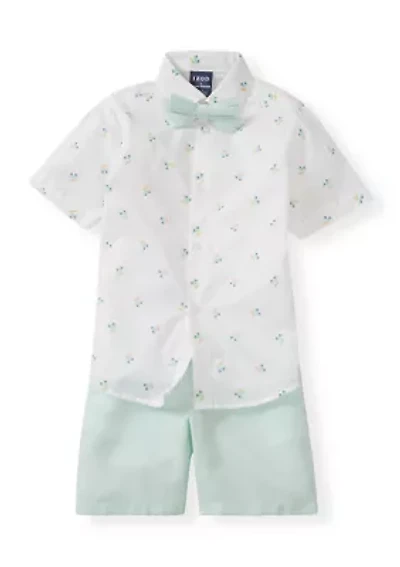 Toddler Boys Traffic Jam Shirt and Shorts Set with Bow Tie