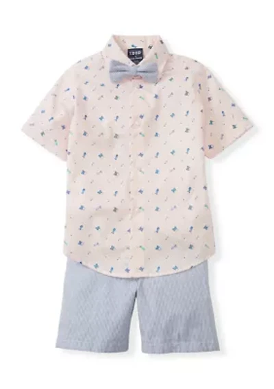 Baby Boys Golfing Shirt and Shorts Set with Bow Tie