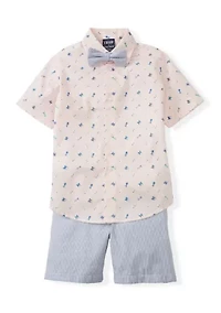 Toddler Boys Shirt and Shorts Set with Bow Tie