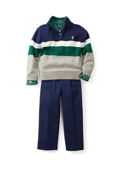 Baby Boys Chest Stripe 1/4 Zip with Twill Sweater Set