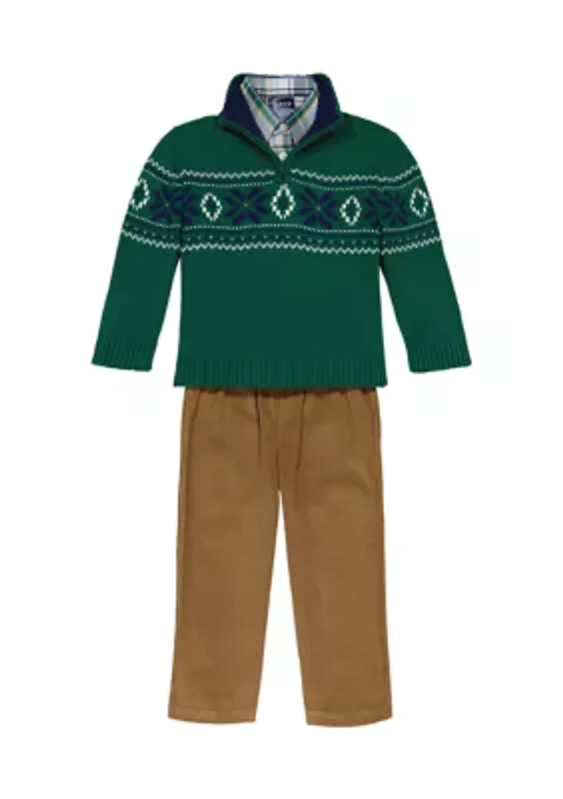 Baby Boys Fair Isle Sweater and Plaid Printed Shirt Set