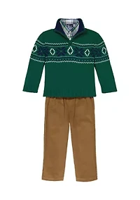 Baby Boys Fair Isle Sweater and Plaid Printed Shirt Set